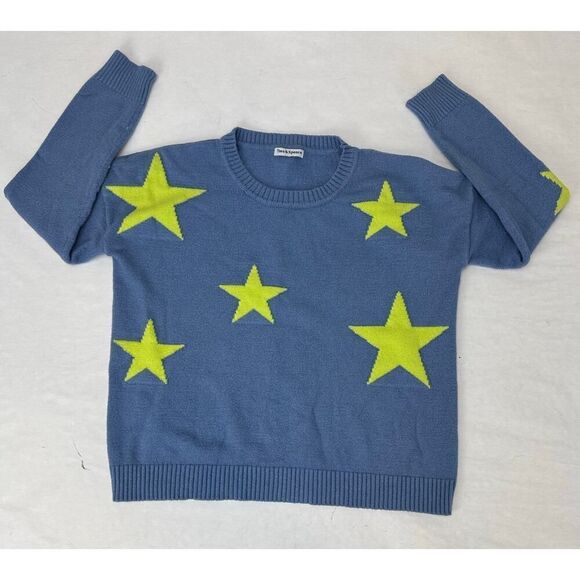Theo & Spence Star Sweater Blue Yellow Showgirl Stars Women's Size XS - Picture 1 of 6